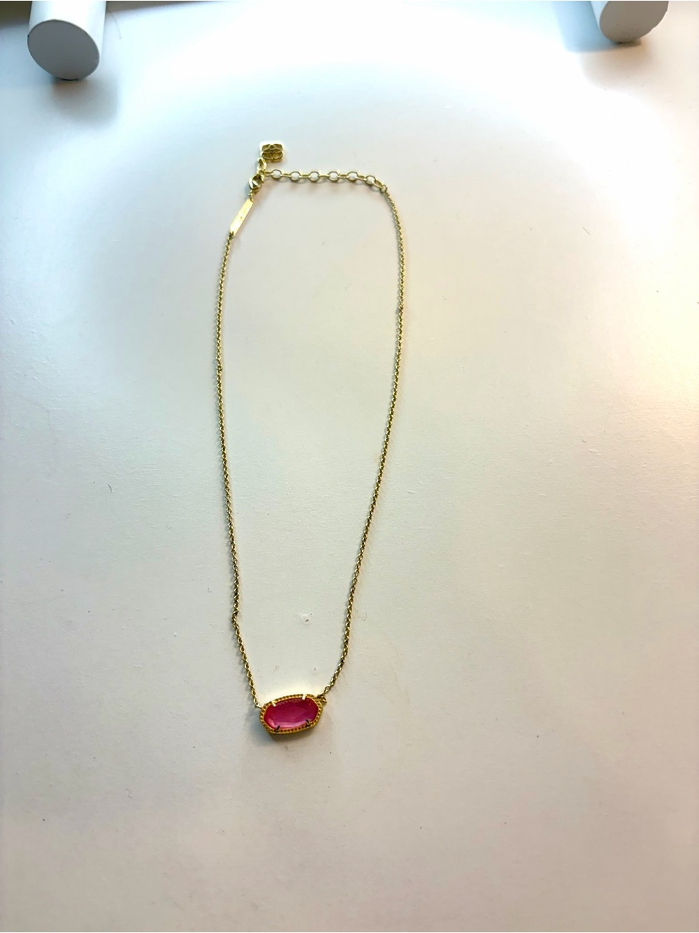 Kendra Scott Pink- Gold Chain Necklace with Pink Stone Pendant - Women Jewelry